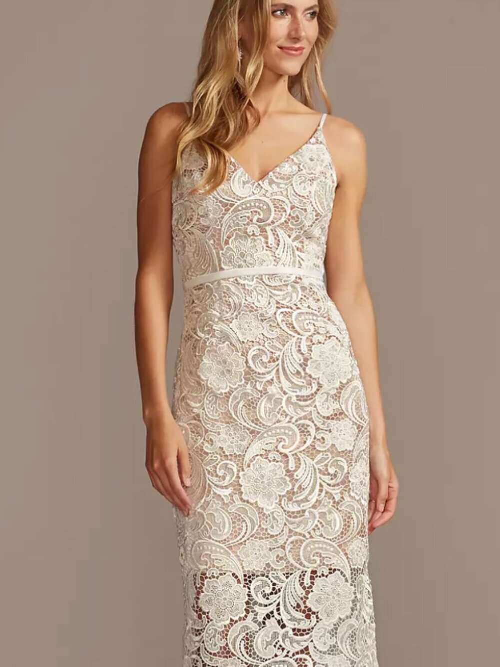 DB Studio Crochet Lace Overlay Midi Dress
